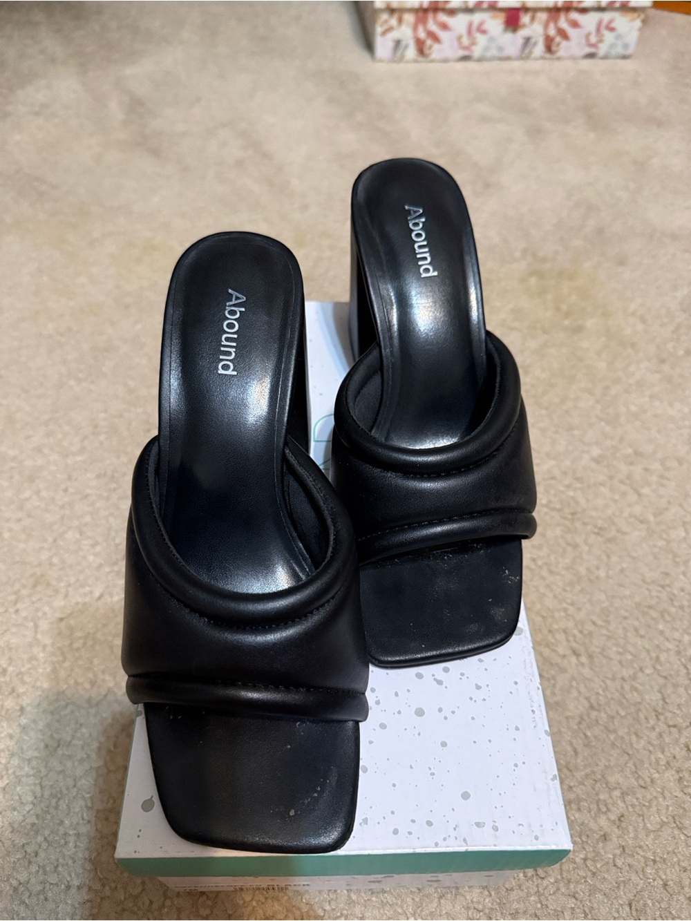 Abound Black Padded Square-Toe Slide Mules